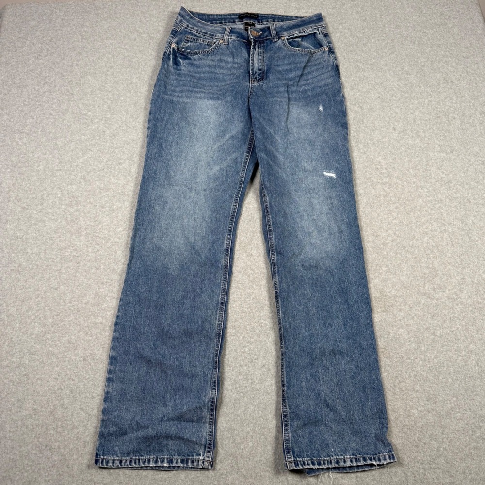 Sincerely Jules Womens Wide Straight Leg Jeans Blue Distressed High Rise 9 29